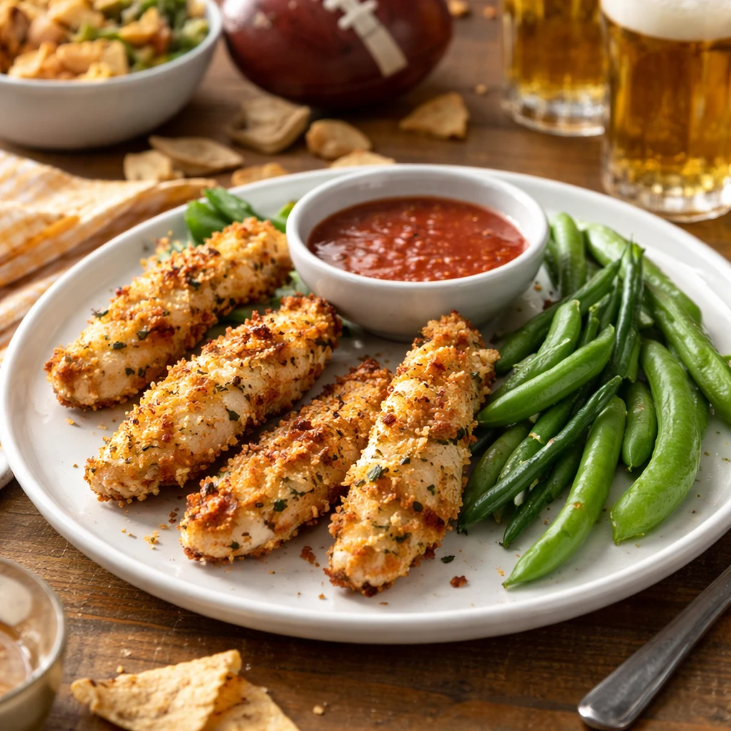 Perfectly Crisp Baked Chicken Strips with a Zesty Apricot-Dijon Sauce for Game Day